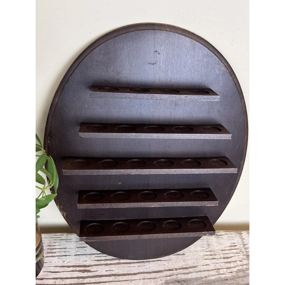 Vintage Oval Wooden Thimble Display Hanging Shelf Wall Rack Cottage Core 12”